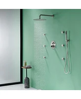 Luxury Shower System with Body Jets Balancing Valve Handheld Brass Rain Head, Matte Black