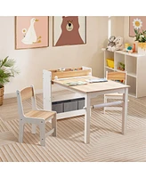 LuxenHome Children Play Table with Bookcase and 2 Chairs Set