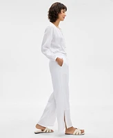 Jm Collection Women's Cotton Gauze Embellished Slit Pants, Exclusively at Macy's
