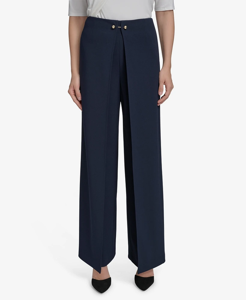 Halston Women's Scuba Barbell Open-Pleat Pants