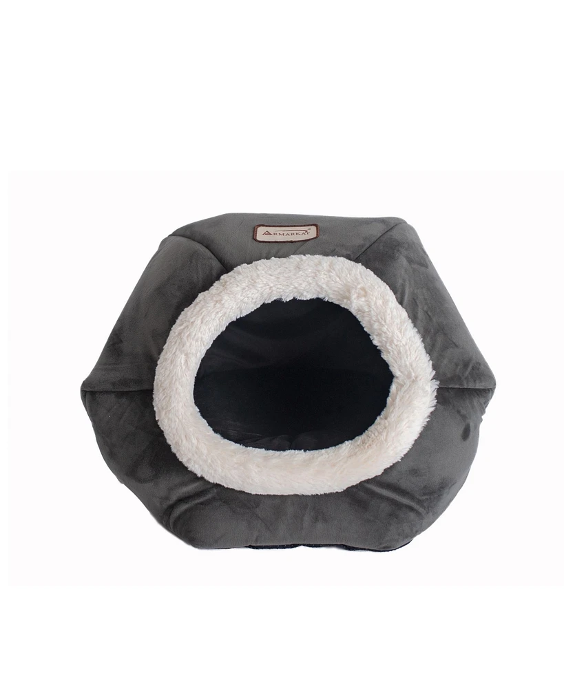 Armarkat Enclosed Cave Cat Bed, Plush & Velvet Hug Bed For Indoor Cats And Small Dogs C80CSH/Mb Gray