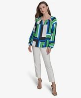 Halston Women's Geo-Print Chain Cut-Out Blouse