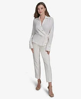 Halston Women's Faux-Wrap Side-Knot Long-Sleeve Blouse