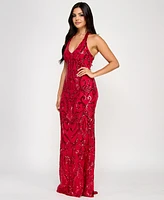 B Darlin Juniors' Sequined Halter-Neck Evening Gown, Created for Macy's