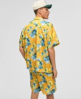 Mode of One Men's Blurred Floral Relaxed-Fit Shiny Twill Camp Shirt, Exclusively at Macy's