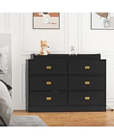gaomon Dresser for Bedroom with 6 Drawers, Changing Table Top, Nursery Diaper Station Baby Power