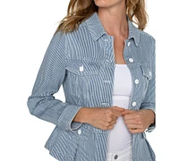 Liverpool Los Angeles Petite Striped Peplum-Hem Jacket