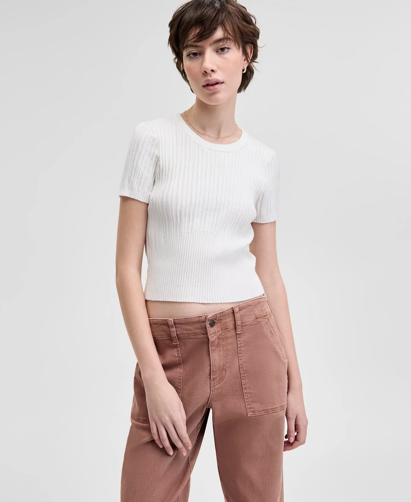 And Now This Women's Ribbed Curved-Hem Crewneck Top, Exclusively at Macy's