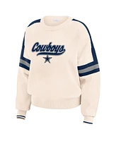 Wear by Erin Andrews Women's Cream Dallas Cowboys Stripe Pullover Sweater