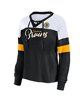 Fanatics Women's Black Boston Bruins Take the Shot Long Sleeve Lace-Up V-Neck T-Shirt