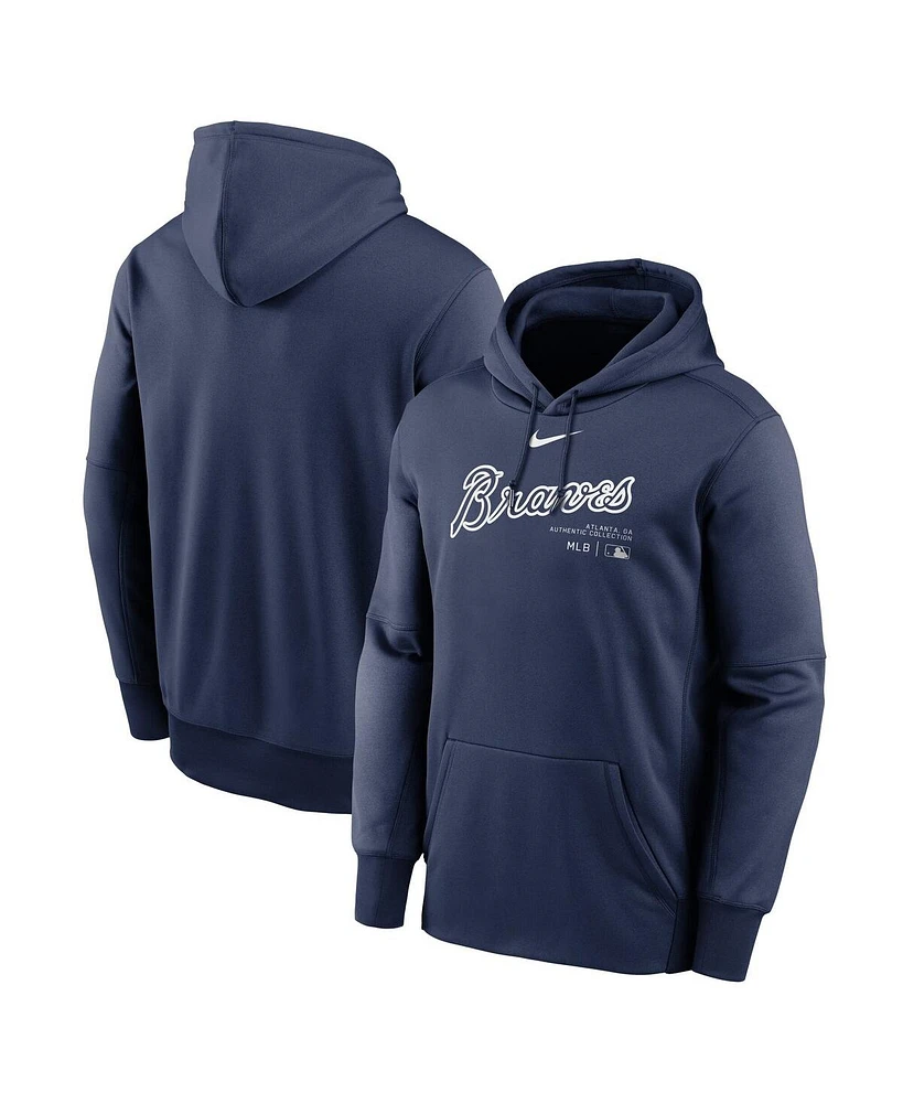 Nike Men's Navy Atlanta Braves Authentic Collection Practice Performance Pullover Hoodie