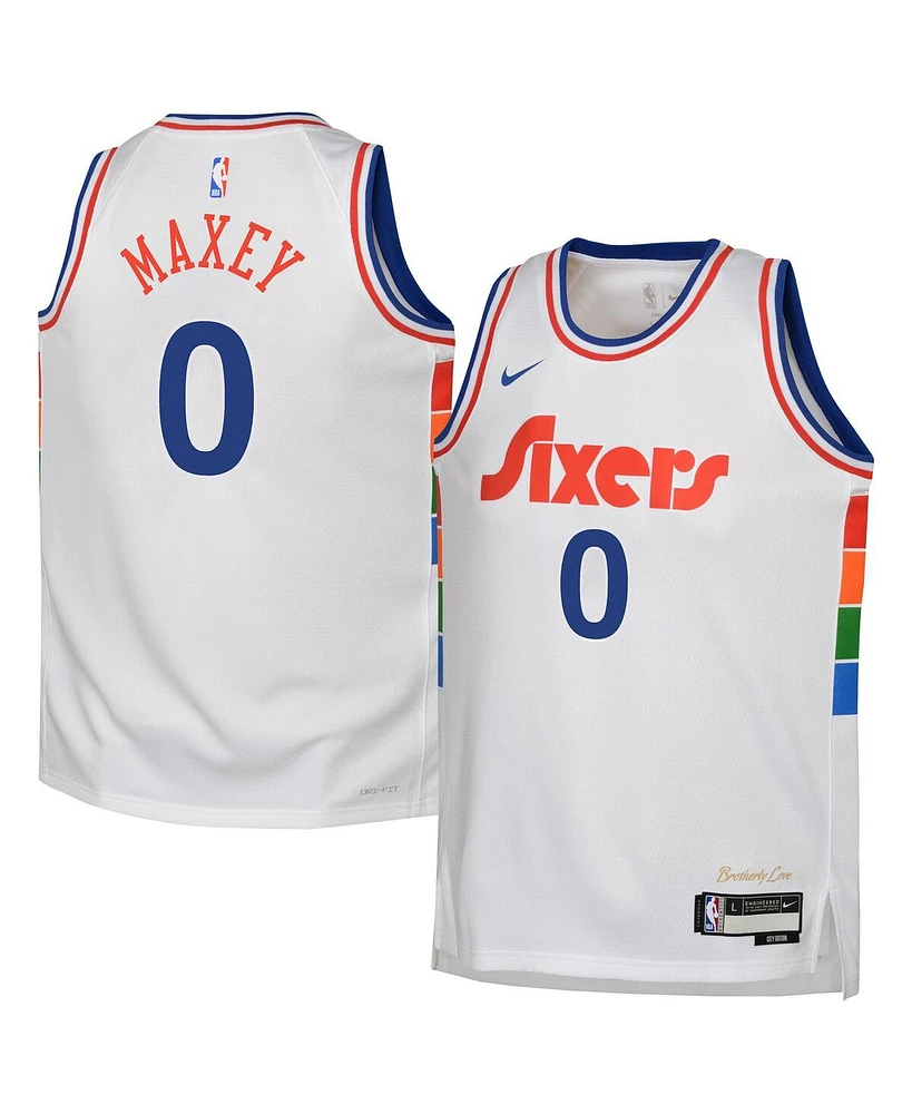 Nike Big Boys and Girls Tyrese Maxey White Philadelphia 76ers 2024/25 Swingman Player Jersey - City Edition