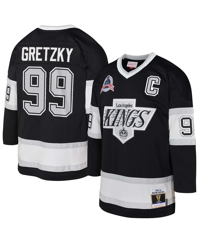 Mitchell & Ness Big Boys and Girls Wayne Gretzky Black Los Angeles Kings 1992/93 Captain Patch Blue Line Player Jersey