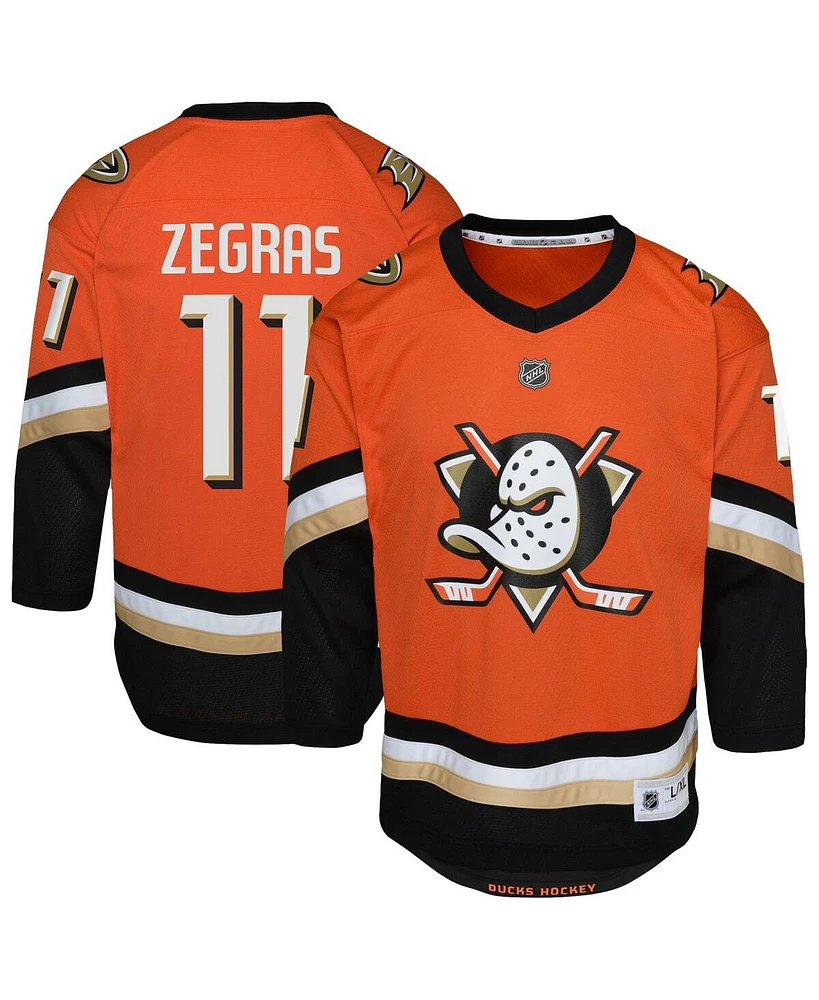 Outerstuff Big Boys and Girls Trevor Zegras Orange Anaheim Ducks Replica Player Jersey