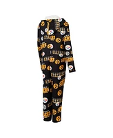 Concepts Sport Women's Black Pittsburgh Steelers Roadway Allover Print Microfleece Full-Zip Union Suit