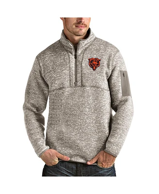 Antigua Men's Oatmeal Chicago Bears Bear Head Fortune Quarter-Zip Pullover Jacket