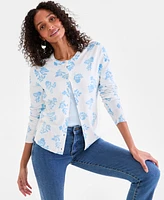 Style & Co Women's Printed Crewneck Button-Front Cardigan, Exclusively at Macy's