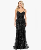 Blondie Nites Juniors' Glitter Mesh Corset Gown