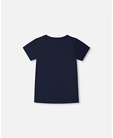 Deux par Big Boys Organic Cotton Graphic Tee Smiling Navy Blue