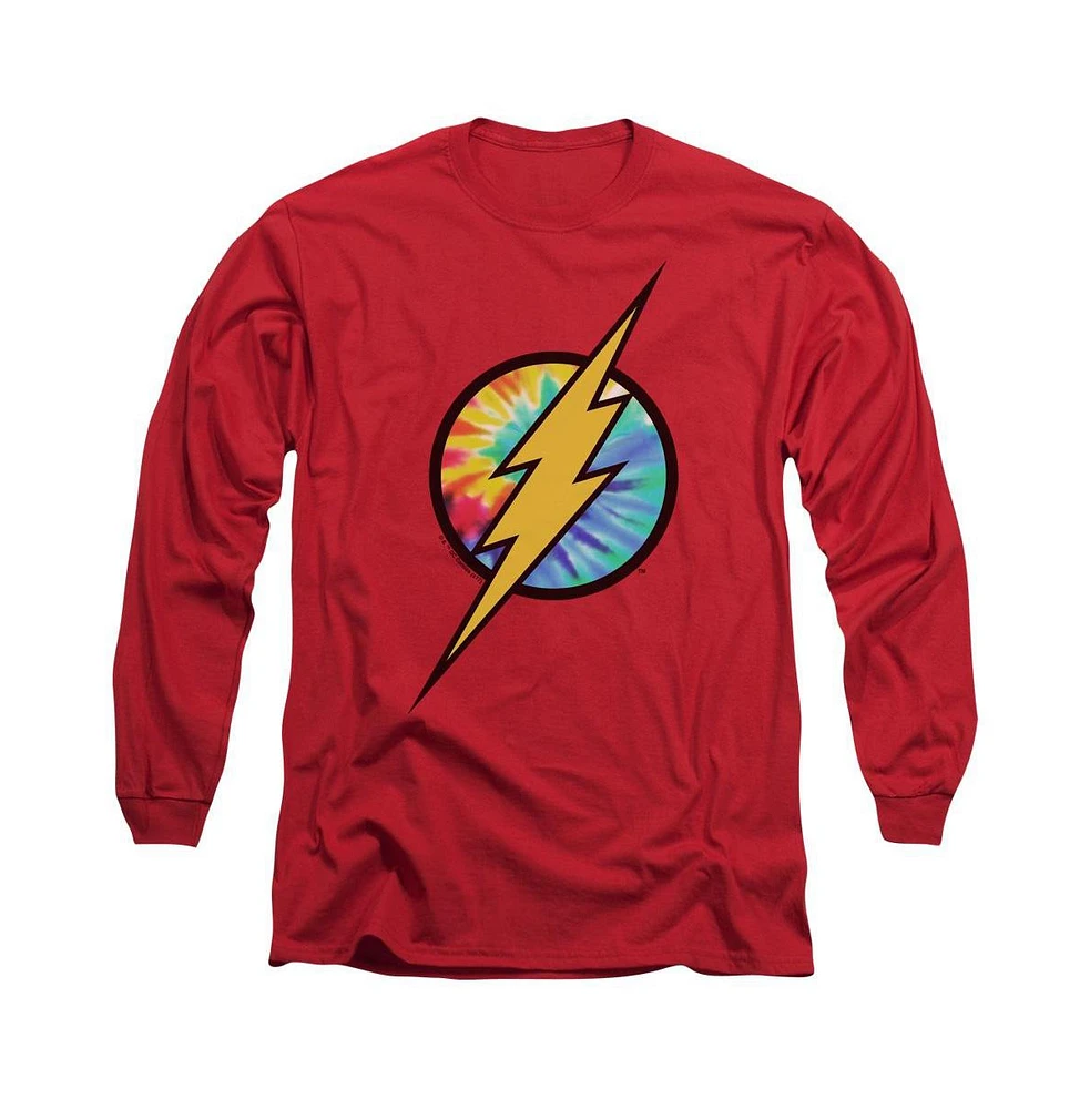 Flash Men's Dc Comics Tie Dye Logo Long Sleeve Adult Tee / T-Shirt