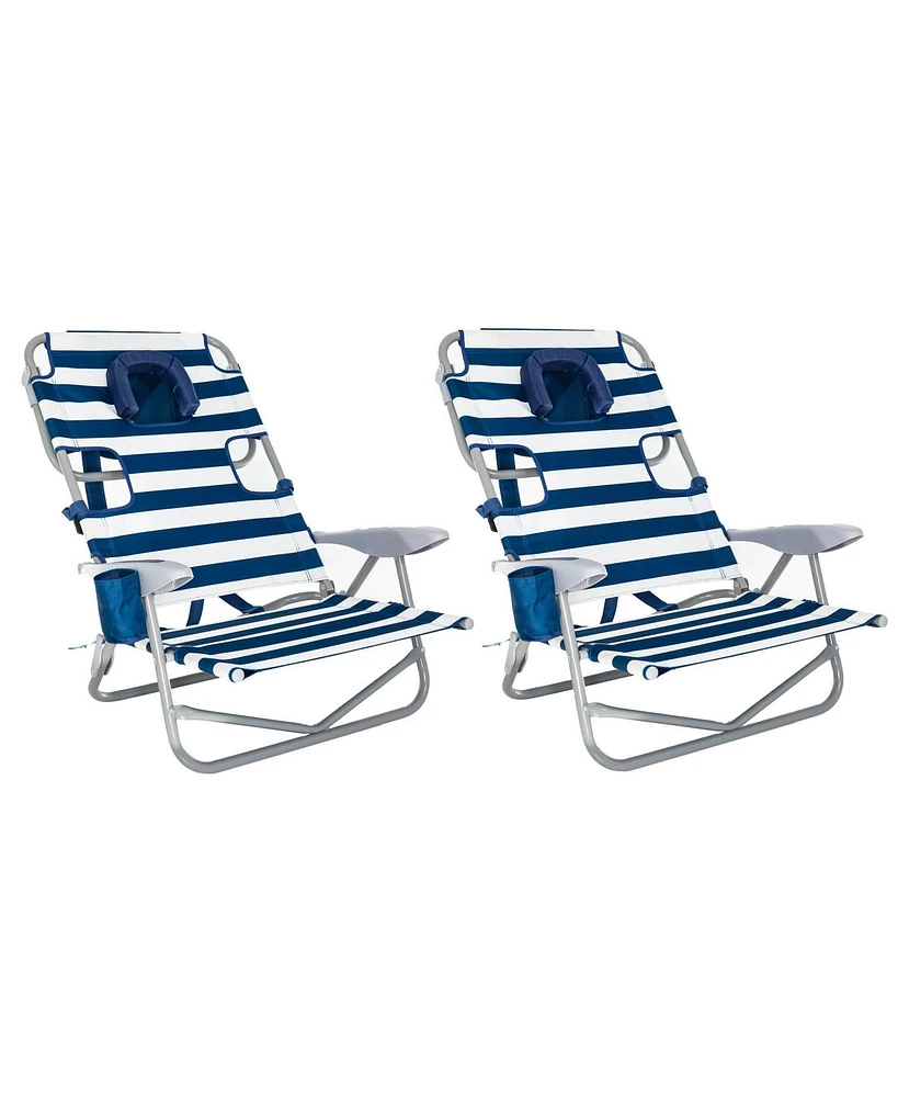 Ostrich On-Your-Back Outdoor Lounge 5 Position Recline Beach Chair (2 Pack)