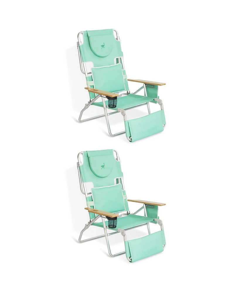 Ostrich Deluxe Padded 3-n-1 Outdoor Folding Reclining Beach Chair, Teal (2 Pack)