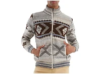 Leif Nelson Men's Men s Knit Jacket with Zipper, Norwegian Pattern