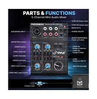 Pyle Compact Dj Mixer with Usb Interface, 5-Channel Pro Audio Mixer