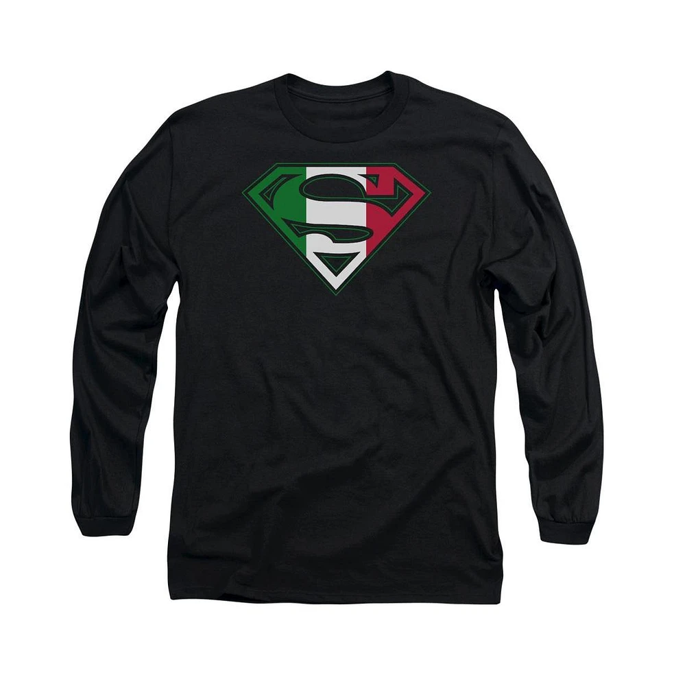 Superman Men's Italian Shield Long Sleeve Adult Tee / T-Shirt