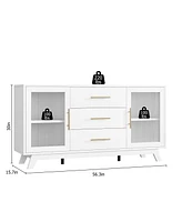 gaomon Coffer Bar Cabinet with 2 Fluted Glass Doors