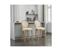 The Pop Home Solid Wood Bar Stools Set of 2, French Country Style Bar Chairs with Upholstered Cushions and Backrest-The Pop Home