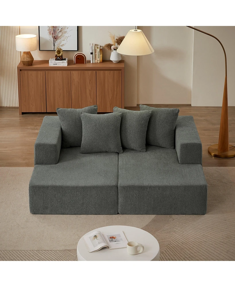 Chenille Sectional Sofa– Modern Upholstered Chaise with Plush Seating, Fixed Cushions, and Versatile Design for Living Room, Bedroom, Office, (