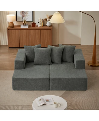 Chenille Sectional Sofa– Modern Upholstered Chaise with Plush Seating, Fixed Cushions, and Versatile Design for Living Room, Bedroom, Office, (