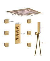 Boyel Living 3 Functions Luxury Shower System 64 Color Changeable Led Ceiling Head with Handheld and Body Jets, Brushed Gold