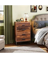 Wlive Dresser for Bedroom with 4 Drawers Nightstand Chest of Drawers Tall Dresser Drawers with Sturdy Metal Frame for Hallway Living Room Closet
