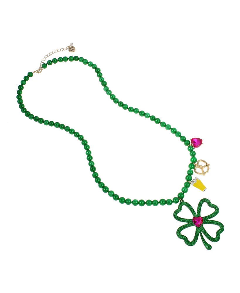 Betsey Johnson Faux Stone Shamrock Roll Pendant Long Necklace