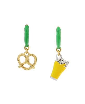 Betsey Johnson Faux Stone Shamrock Roll Beer Pretzel Charm Huggie Earrings