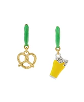 Betsey Johnson Faux Stone Shamrock Roll Beer Pretzel Charm Huggie Earrings