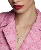 Eliot Danori Silver-Tone Cubic Zirconia & Imitation Pearl Lariat Necklace, 16" + 2" extender, Exclusively at Macy's