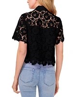 CeCe Women's Lace Short-Sleeve Button-Up Blouse