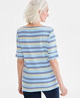 Style & Co Women's Striped Elbow-Sleeve Top, Exclusively at Macy's