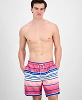 Club Room Men's Melee Stripe 7" Swim Trunks, Exclusively at Macy's