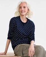 Style & Co Women's Printed Crewneck Fleece Sweatshirt, Exclusively at Macy's