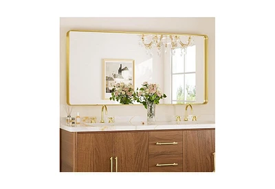 Keonjinn 48x24 Inch Brushed Gold Bathroom Vanity Mirror Tempered Glass Metal Framed