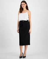 Bar Iii Women's Gold-Tone-Button Slit-Back Midi Skirt, Exclusively at Macy's