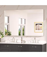 Keonjinn 55x30 Inch Brushed Gold Bathroom Vanity Mirror Tempered Glass Metal Framed