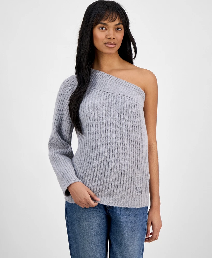 Hugo Women's Ribbed One-Shoulder Long-Sleeve Sweater