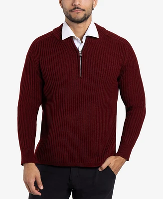 X-Ray Men's Ribbed Mock Neck Quarter-Zip Sweater