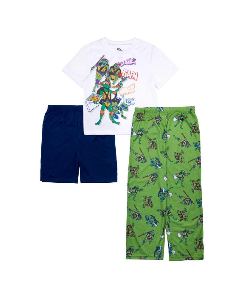 Ninja Turtles Big Boys Short Sleeve Tee and Open Leg Pant, 3-Piece Pajama Set