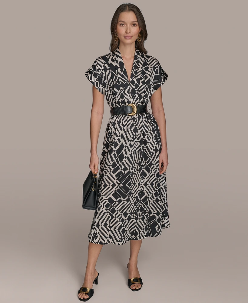 Donna Karan New York Women's Printed V-Neck Belted Dress